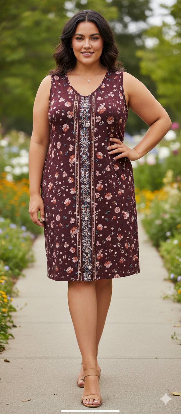 Maurices 0x Women 14W Maroon Floral Spring Lightweight Stretch Sheath Dress